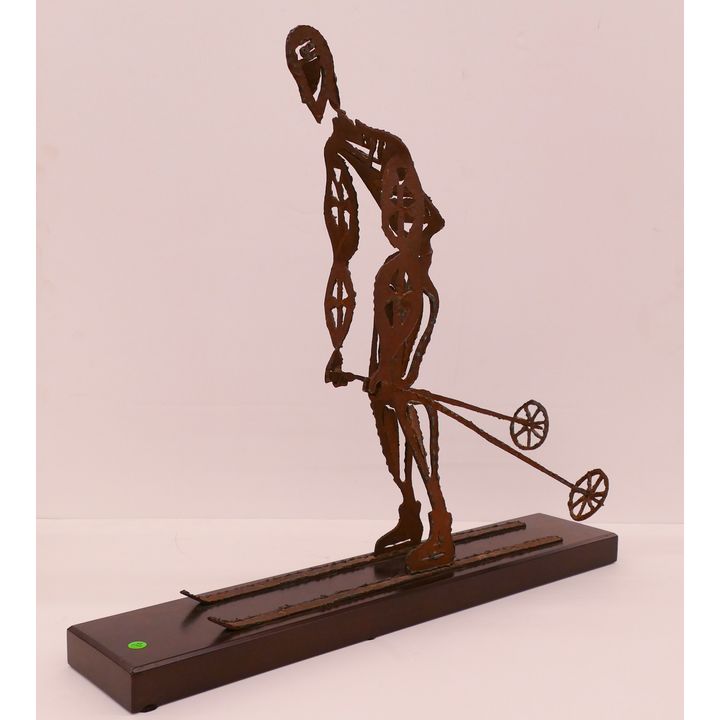 Midcentury Cut Steel Skier Sculpture- 29x32x10''