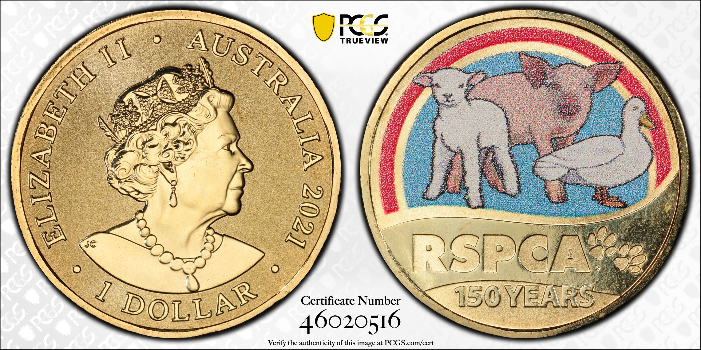 478 · 150 Ann. of RSPCA Farm Animals , One Dollar, 2021, PCGS MS68