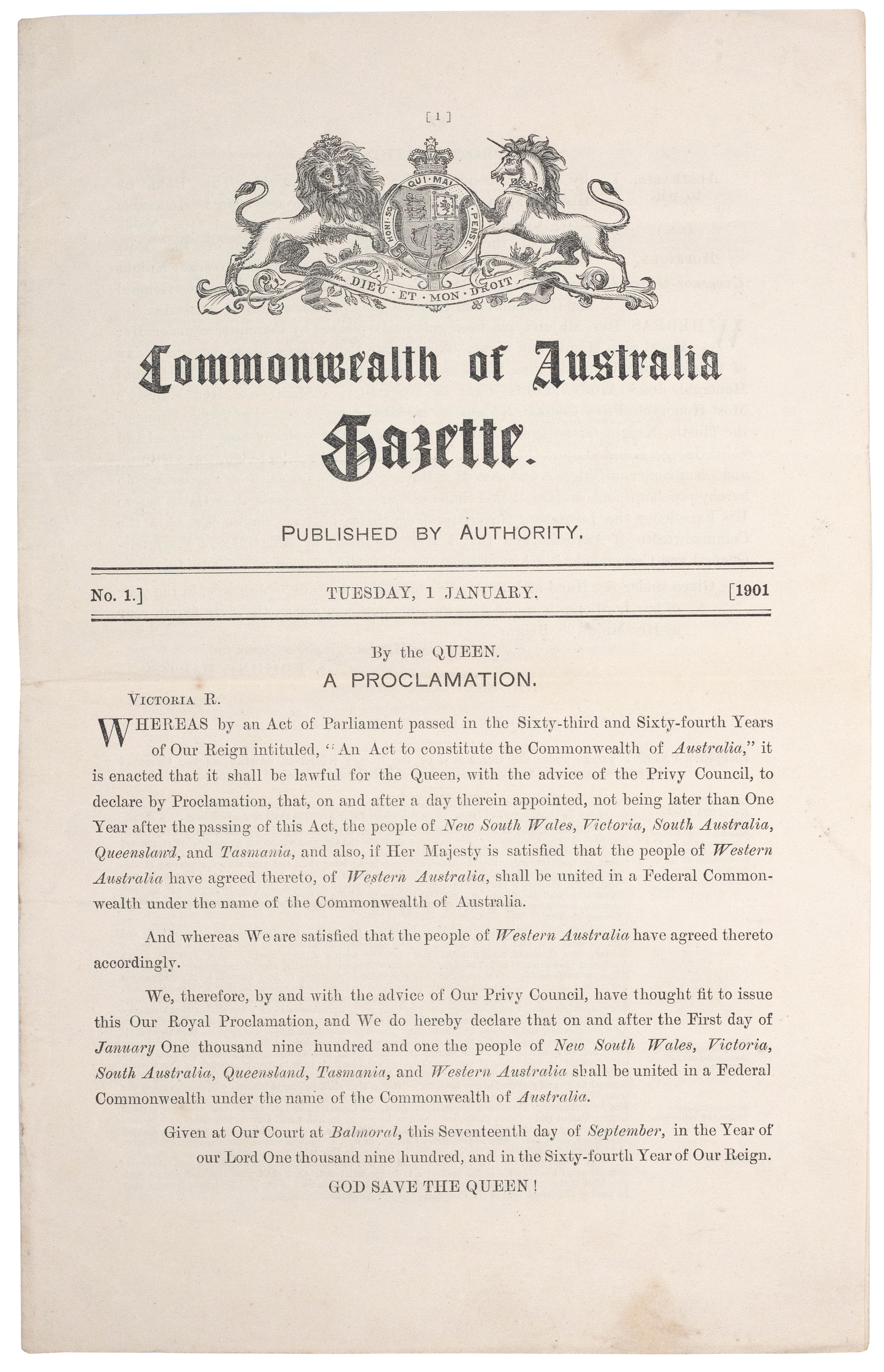 Declaration of Federation, 1901, EF