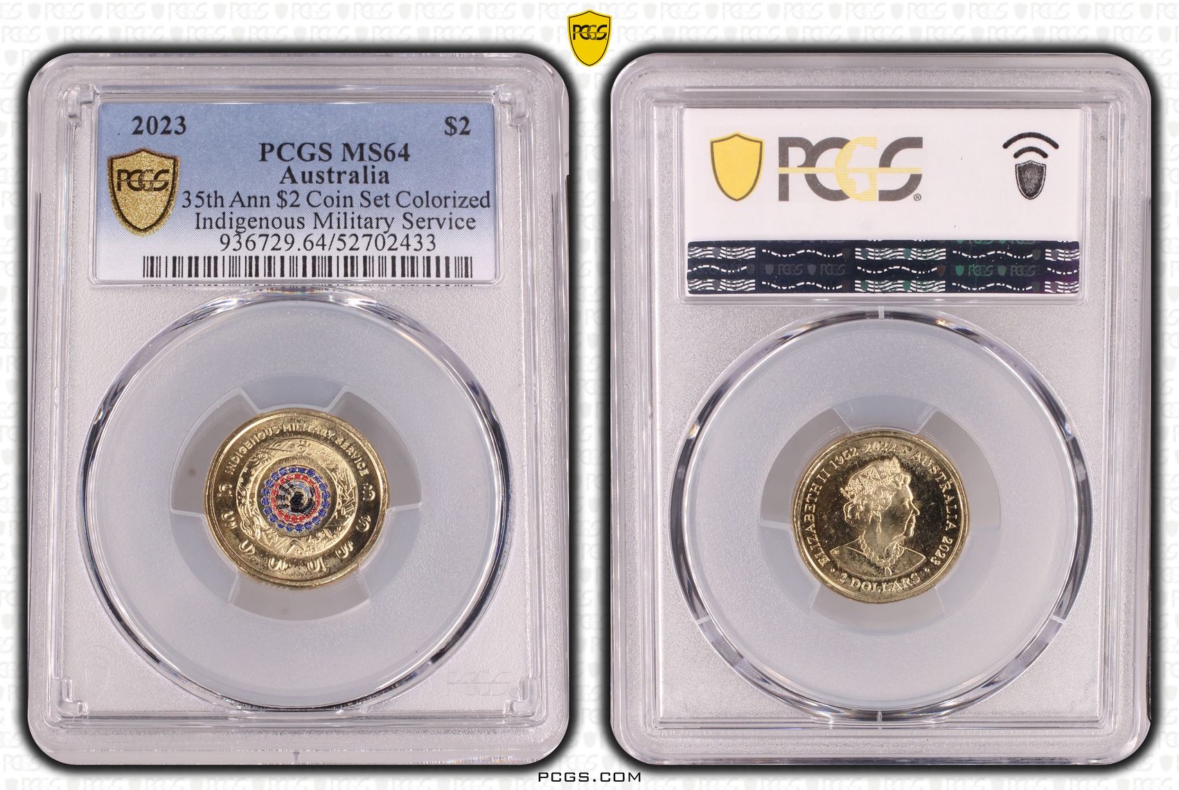35th Ann $2 Coin Set Colorized Indigenous Military Service, Two Dollar, 2023, PCGS MS64
