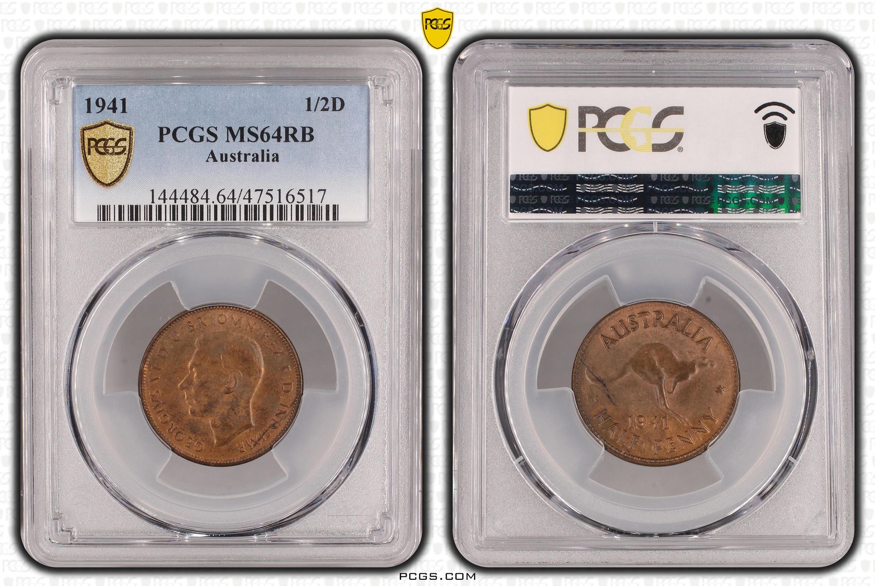 George VI, Halfpenny, 1941, PCGS MS64RB