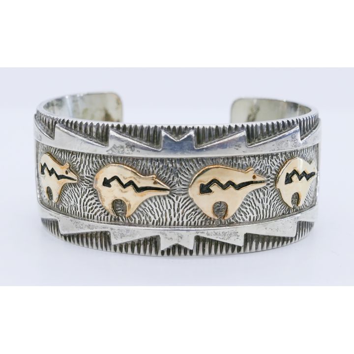Navajo Sterling 14k Bear Cuff Bracelet