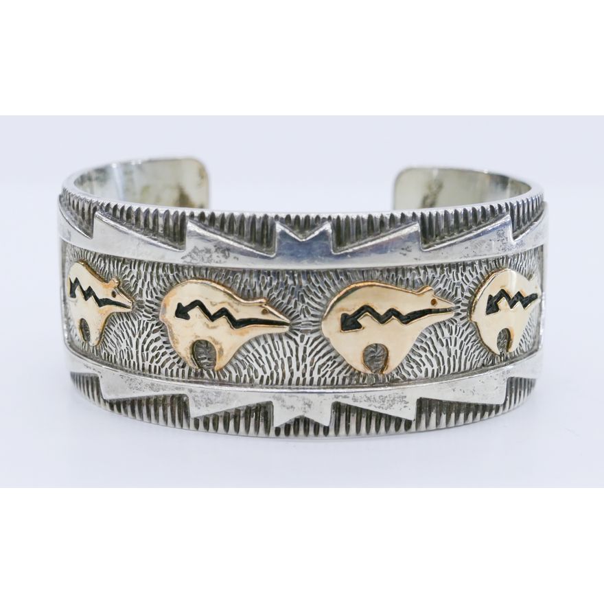 Navajo Sterling 14k Bear Cuff Bracelet