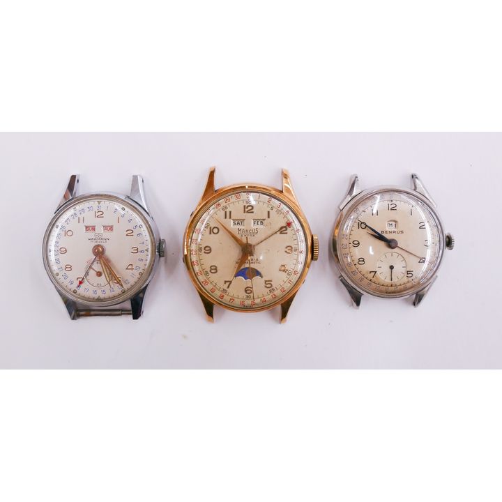 3pc Vintage Mens Watches Calendar Watches. Includes Wakmann
