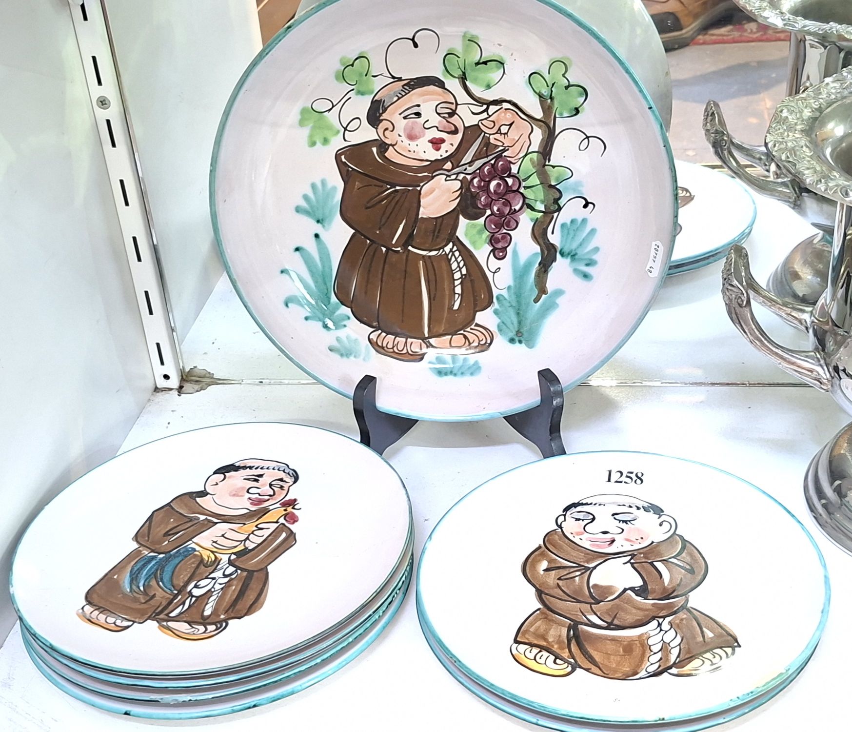 Italian Monk Design Plates And Bowl