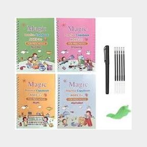 4 Pack Large Magic Handwriting Practice Book With 3pcs Pencil Grips |