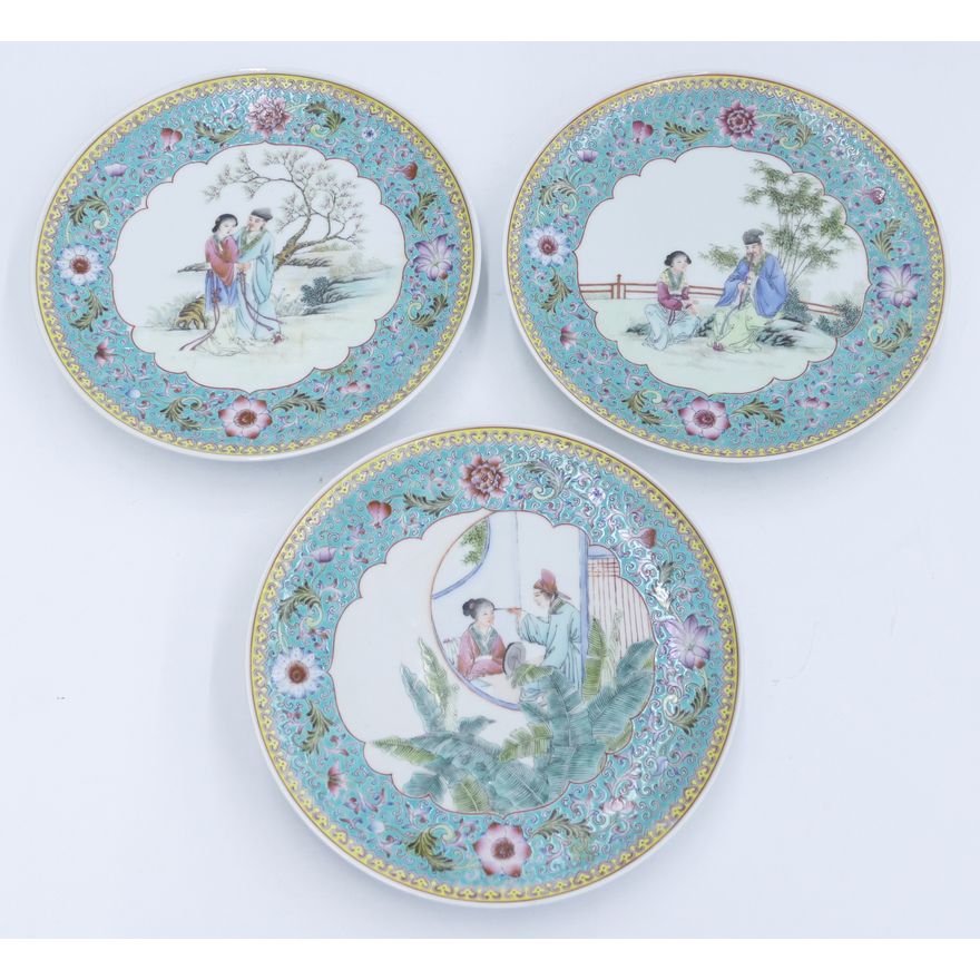 3pc Chinese Republic Famille Rose Hanging Plates