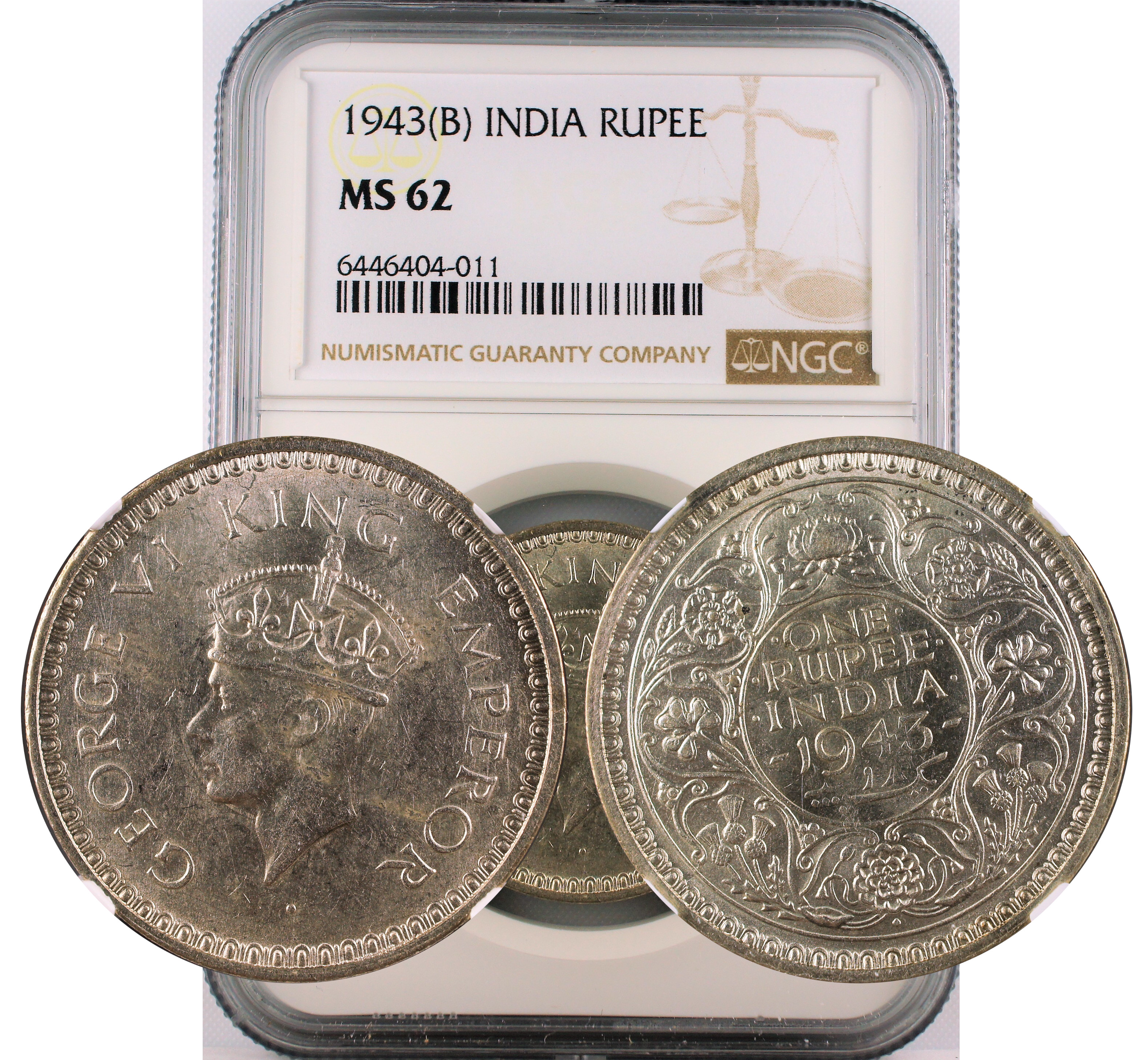 1943 B INDIA RUPEE MS62