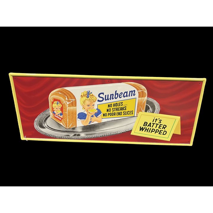 Sunbeam No Holes No Streaks Batter Whipped Tin Metal Bread Sign
