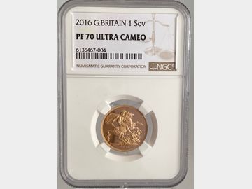 2016 ELIZABETH II 'ONE YEAR TYPE' JAMES BUTLER PROOF GOLD SOVEREIGN PF70 UCAM