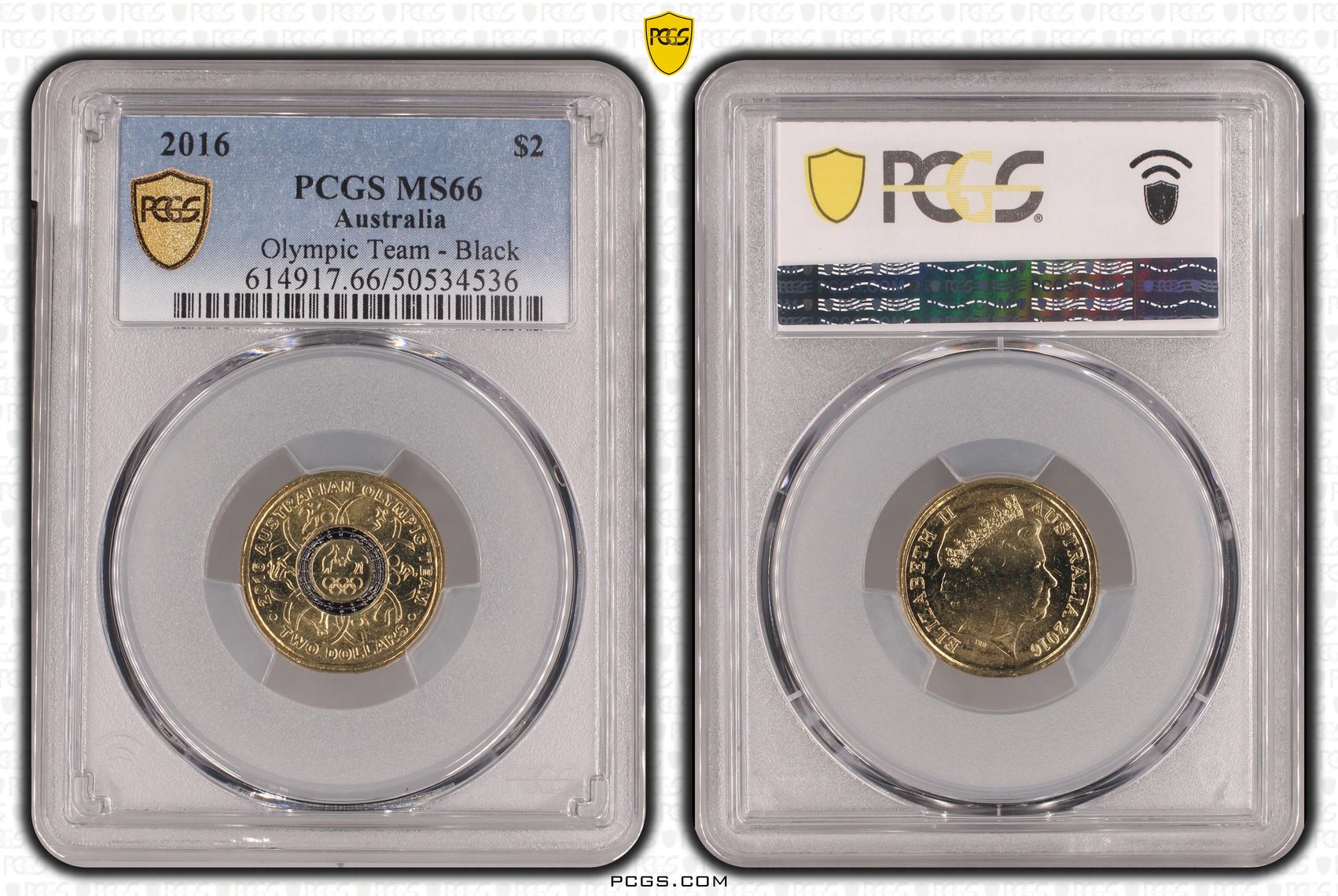 Olympic Team - Black Colourised, Two Dollar, 2016, PCGS MS66