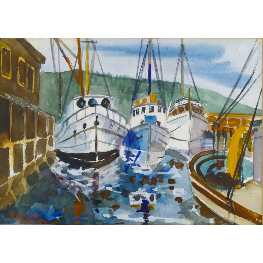 Raymond Weidlich ''Ballard Dock'' Watercolor Matted 16''x20''