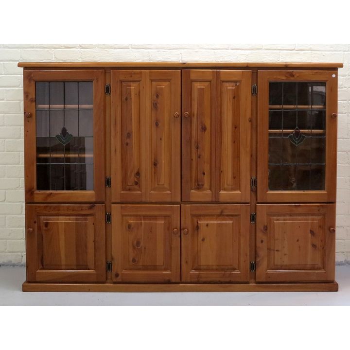 LARGE PINE LEAD-GLAZED CABINET
