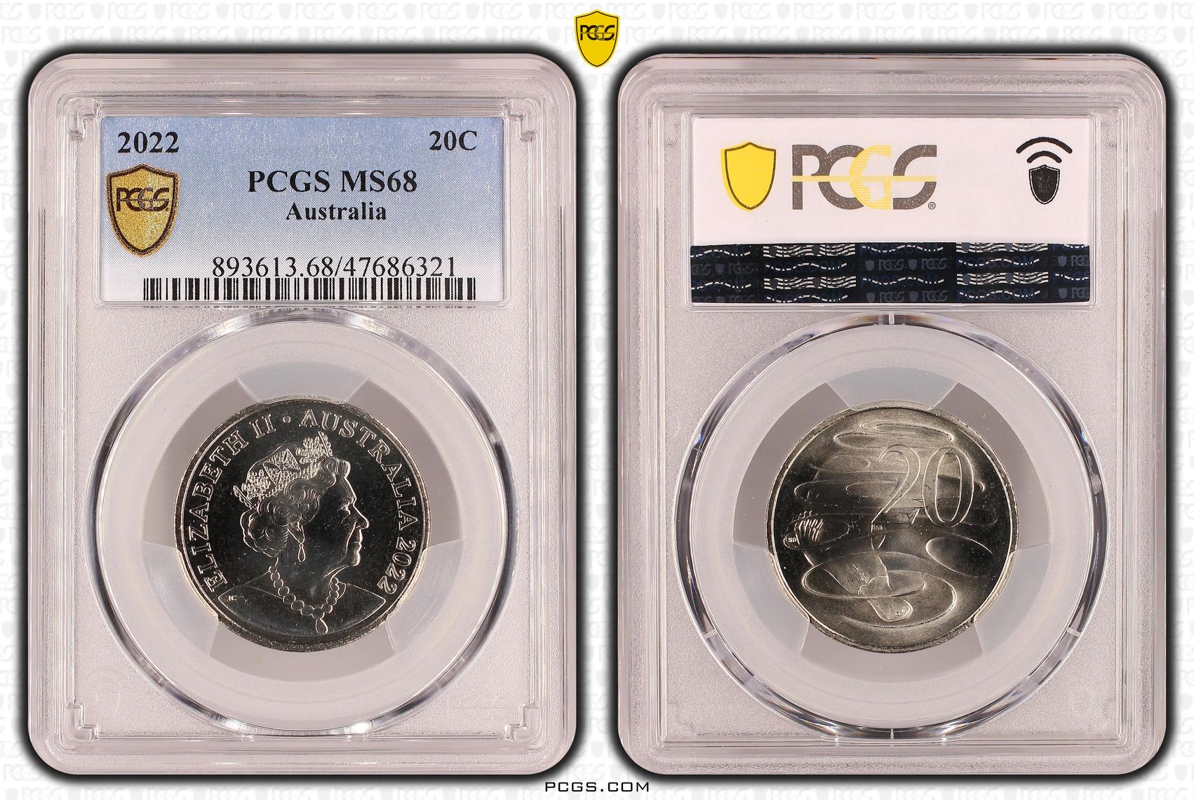 122 · Elizabeth II, Twenty Cent, 2022, PCGS MS68