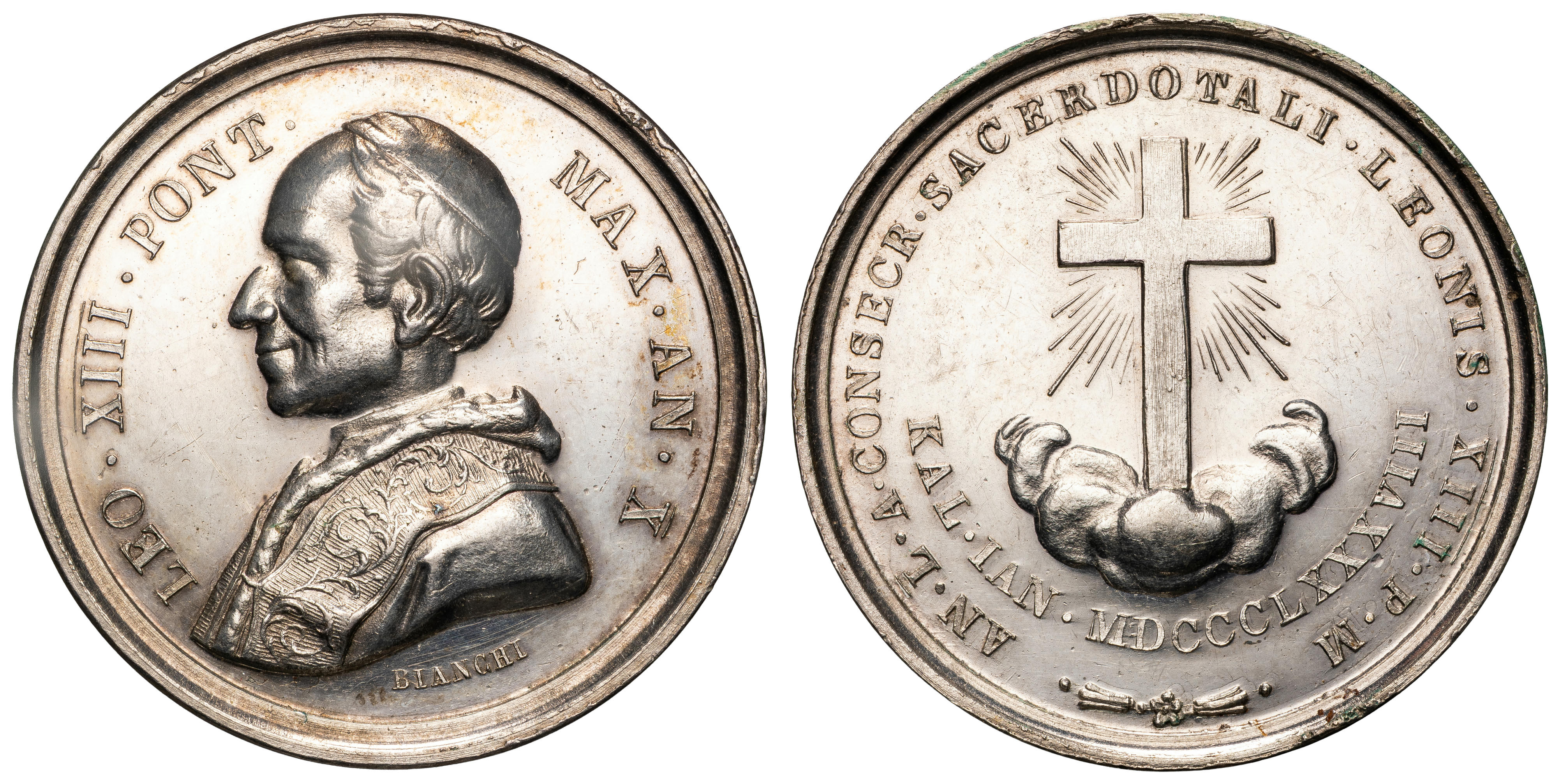 Papal States, Leo VIII, 50TH Anniversary of Priesthood, 1888, UNC