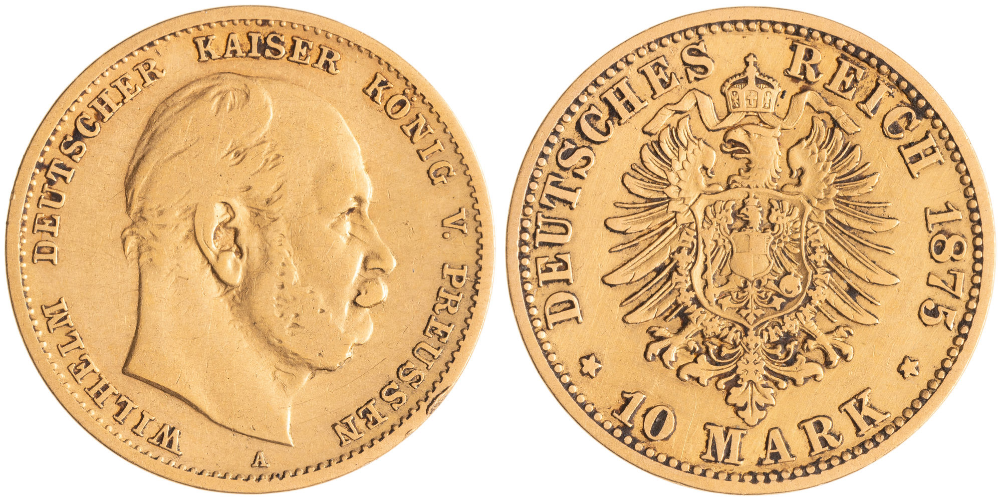 German States, Wilhelm I, Kingdom of Prussia, Ten Marks, 1875, Fine