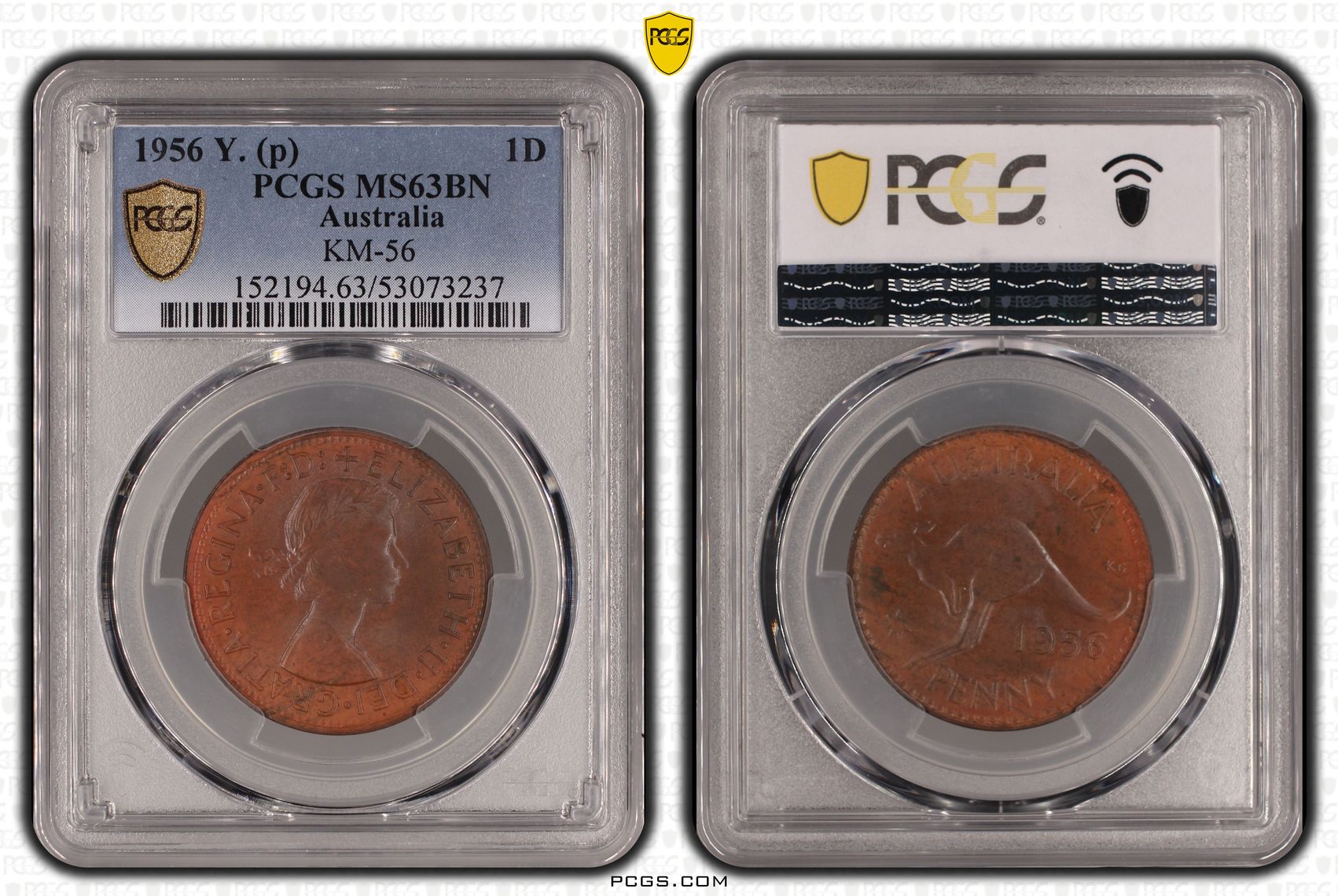 Elizabeth II, Penny, 1956 Y., PCGS MS63BN