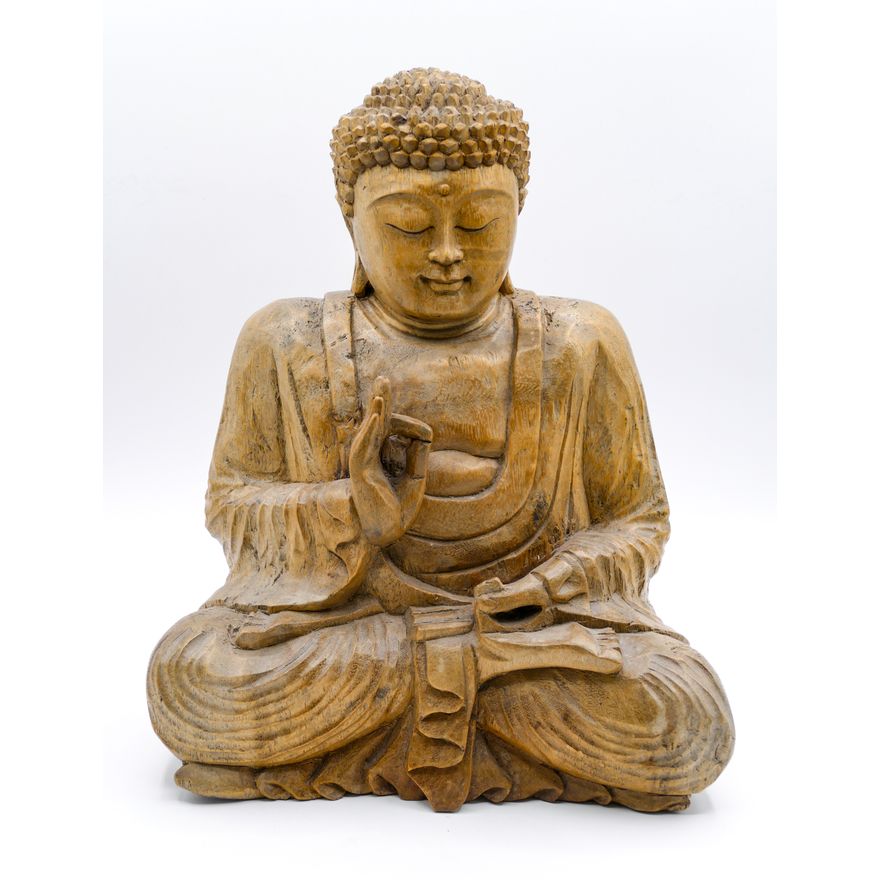 Burmese Carved Wood Seated Buddha 12''