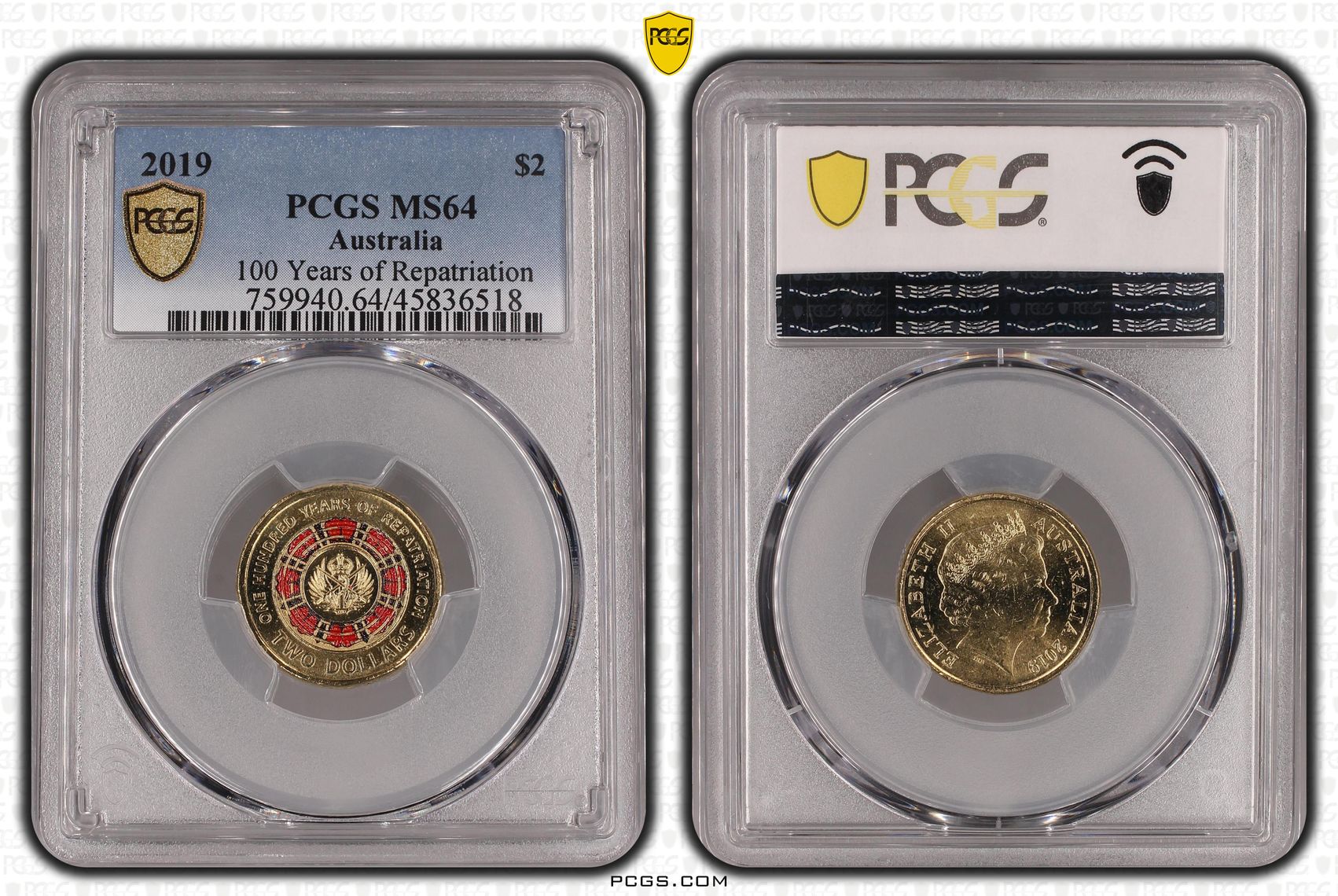 100 Years of Repatriation Colourised, Two Dollar, 2019, PCGS MS64