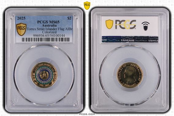Torres Strait Islander Flag AlBr Colourised, Two Dollar, 2025, PCGS MS65