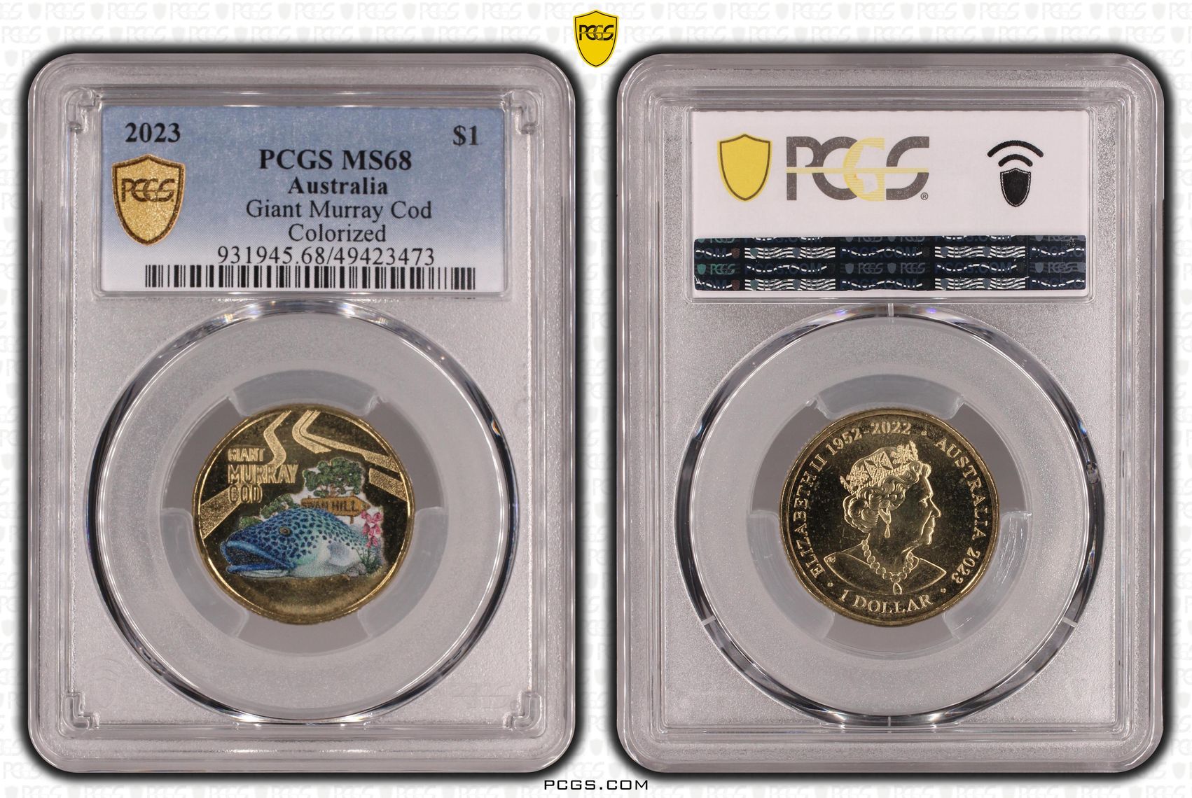 Elizabeth II, Giant Murray Cod, One Dollar, 2023, PCGS MS68