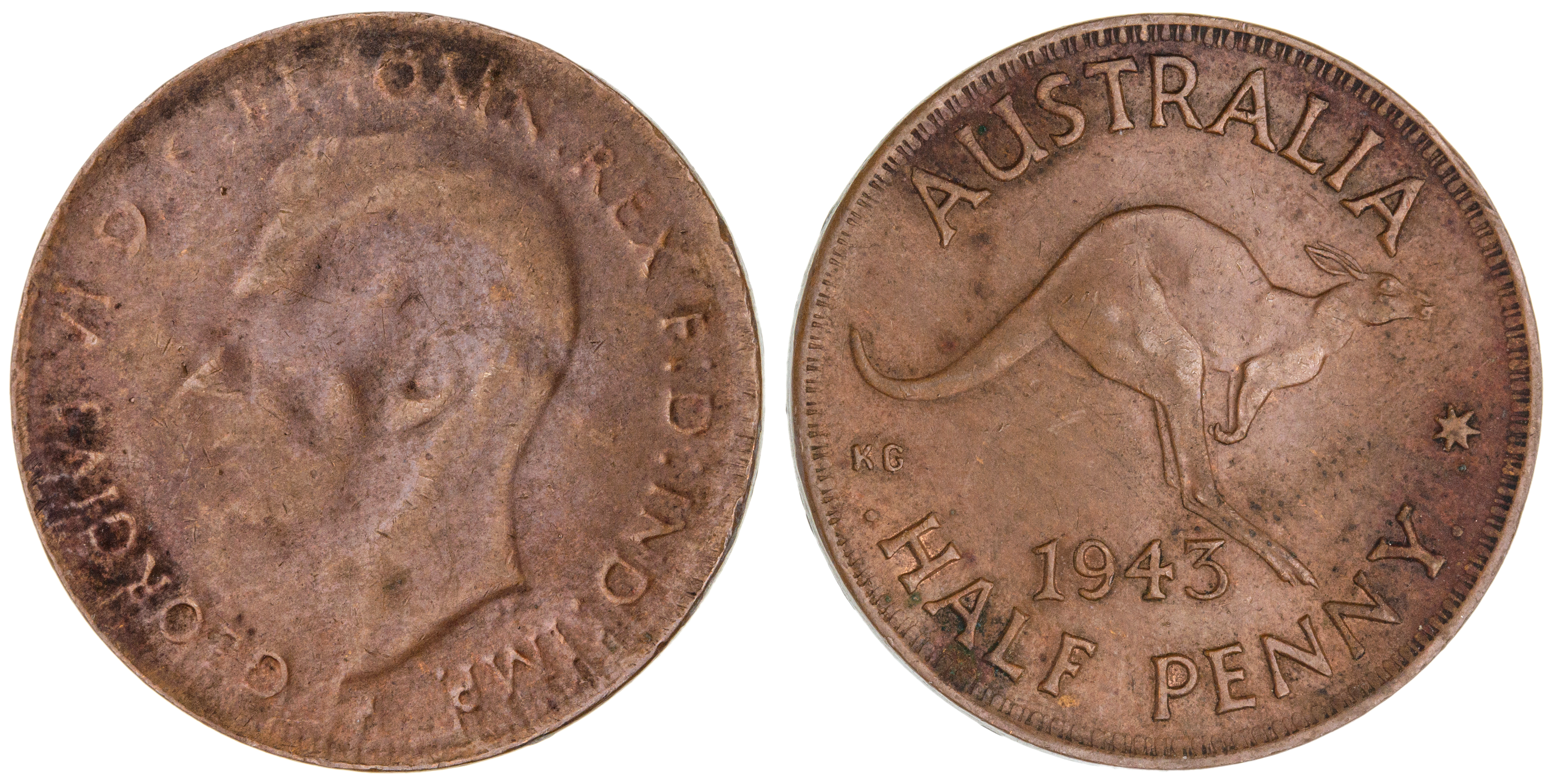 George VI, Halfpenny, 1943, VF