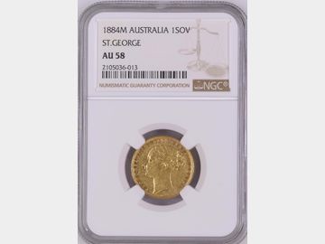 1884 VICTORIA YOUNG HEAD MELBOURNE MINT GEORGE & DRAON GOLD SOVEREIGN AU58