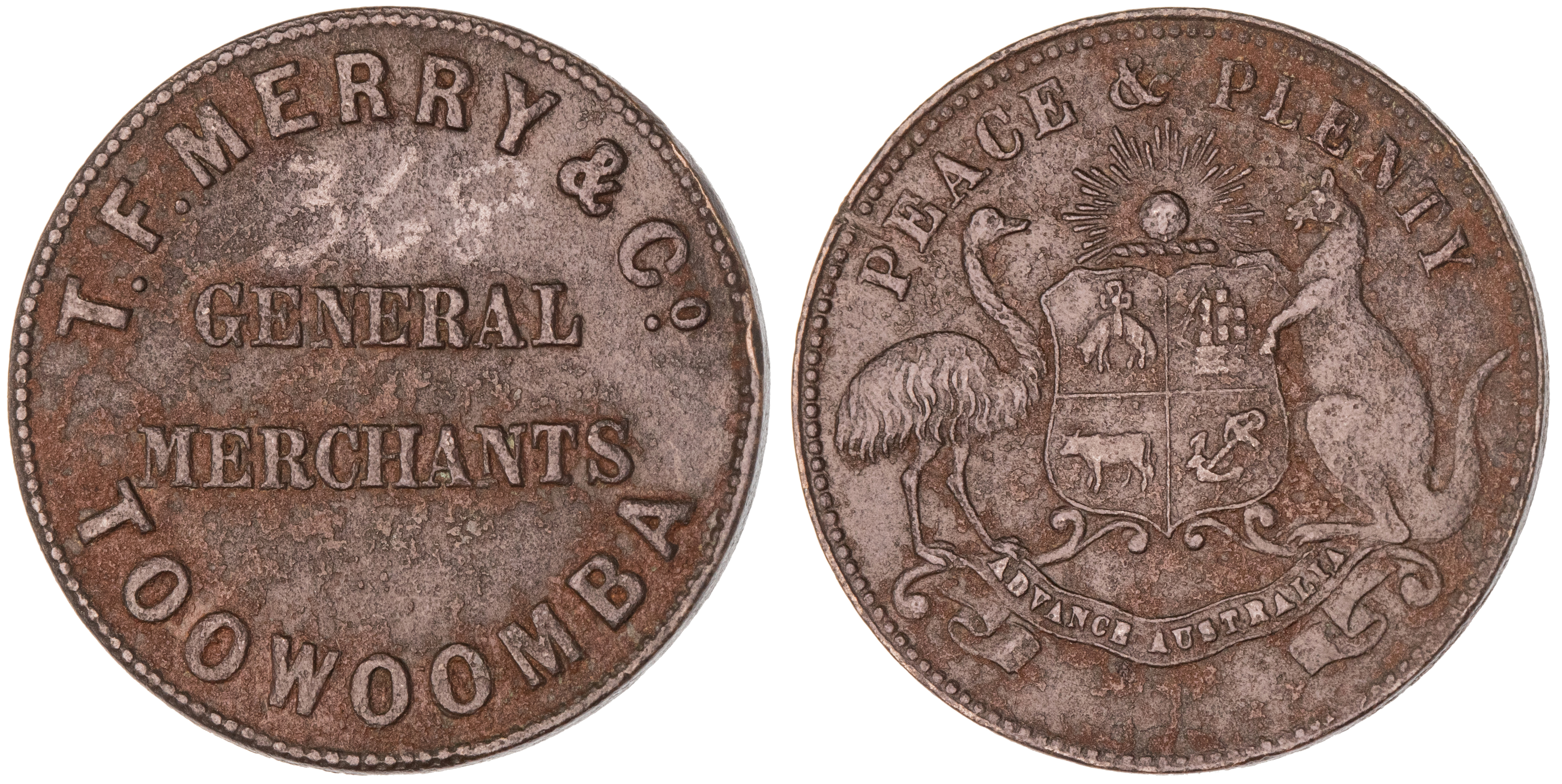 Toowoomba, Queensland, T. F. Merry & Co., Halfpenny, VG