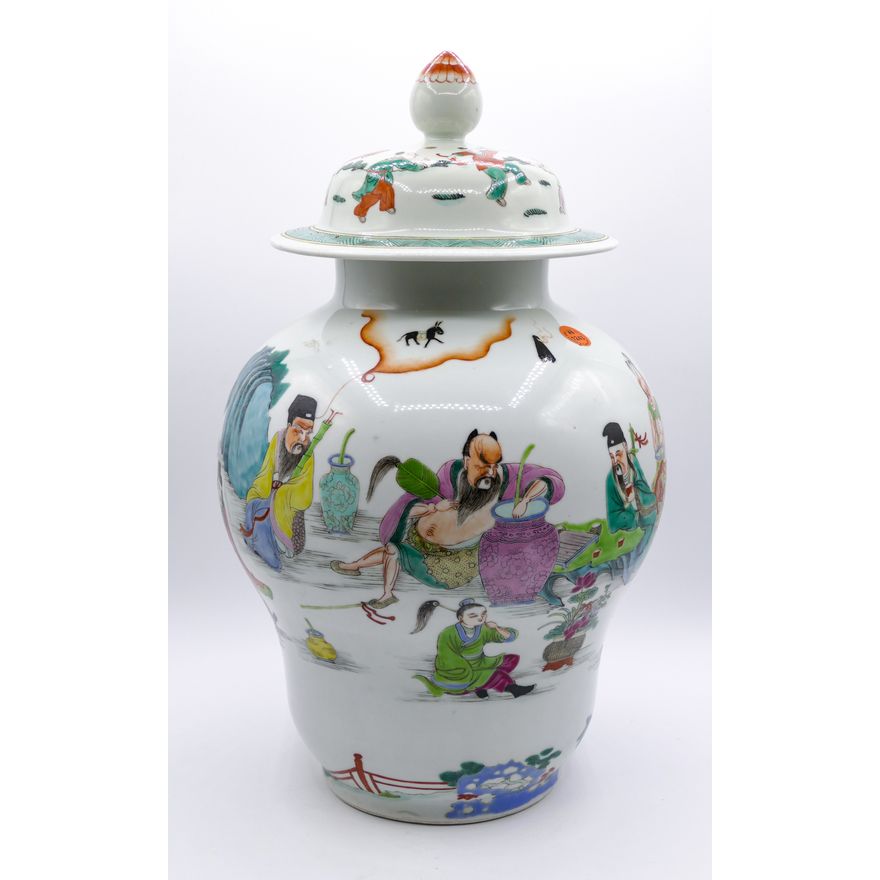 Chinese Republic Porcelain Covered Scholars Jar 17''