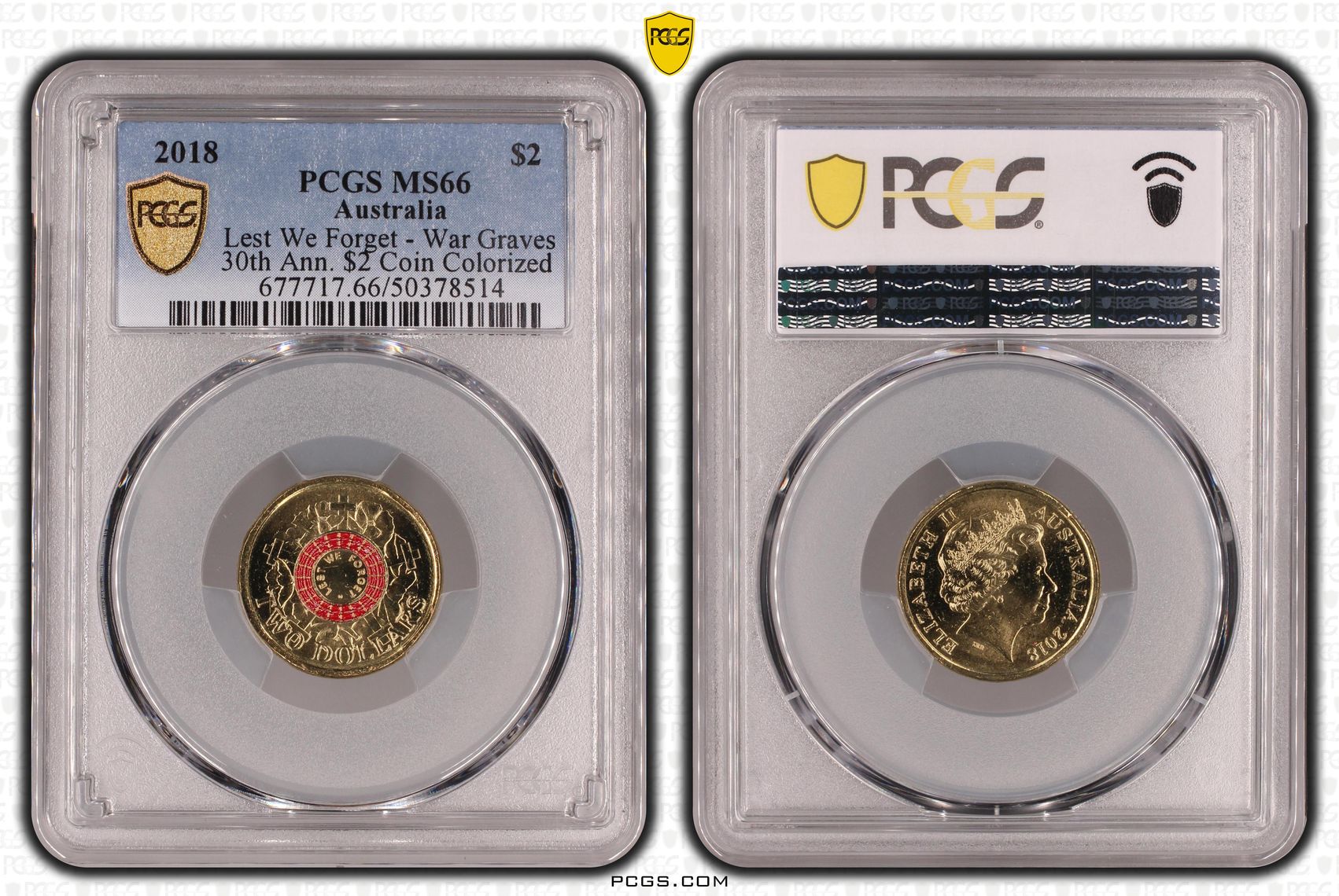 Lest We Forget - War Graves 30th Ann. $2 Coin Colorized , Two Dollar, 2018, PCGS MS66