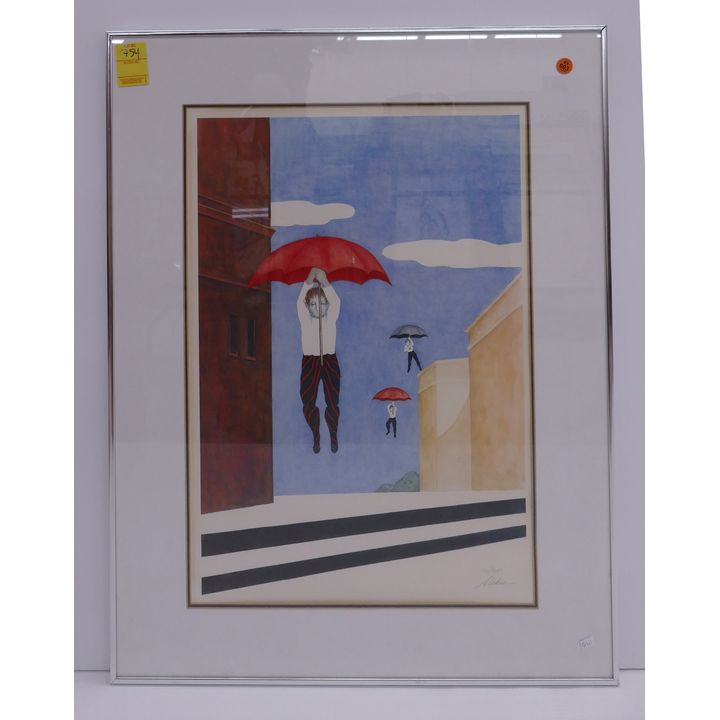 Maher S/N 'Floating Umbrellas' Lithograph Framed- 30x23''