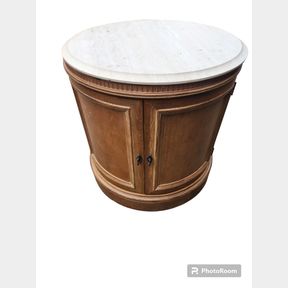 Vintage Slate top Barrel table with storage and swinging doors
