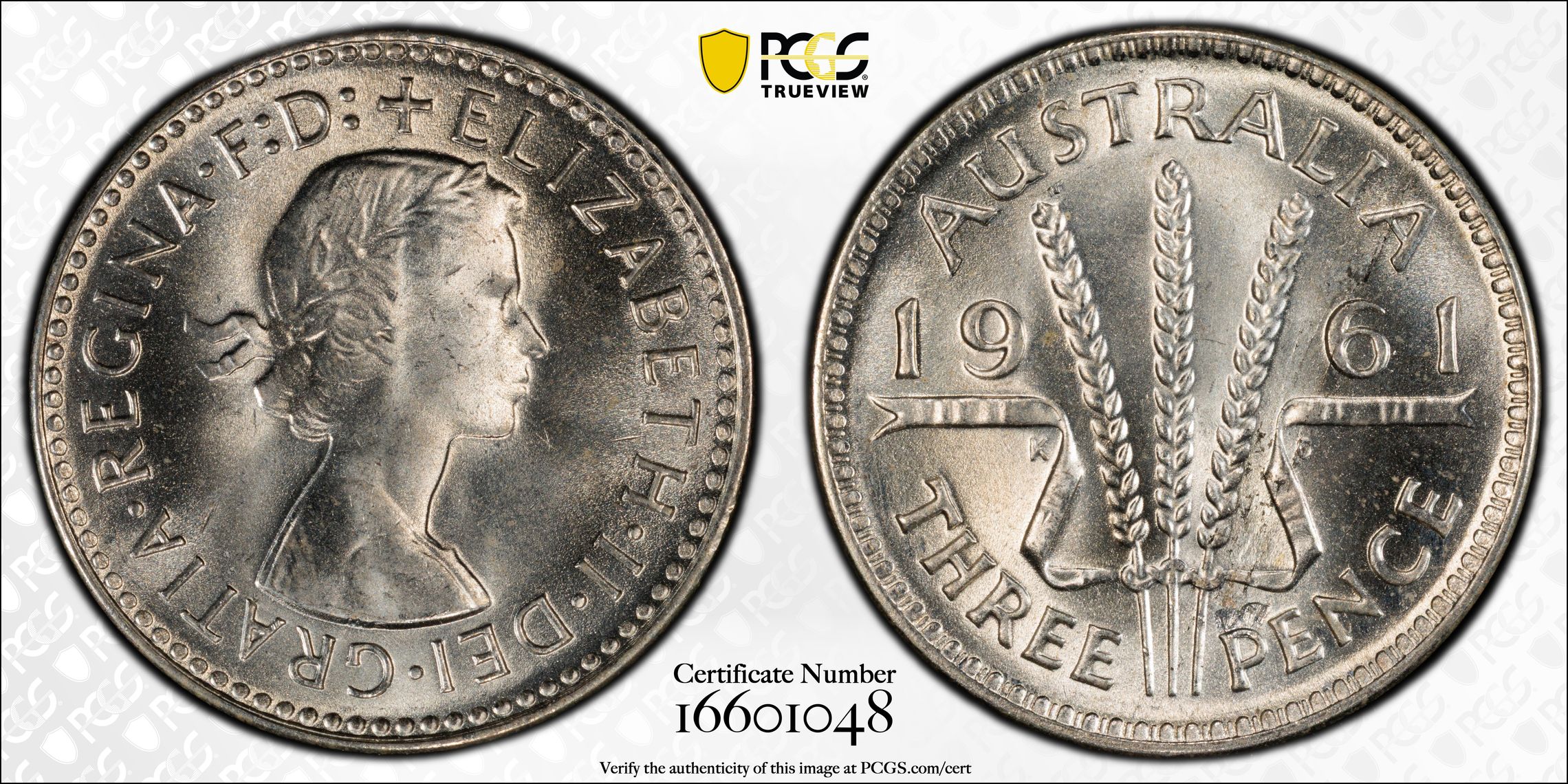 Elizabeth II, Threepence, 1961, PCGS MS67