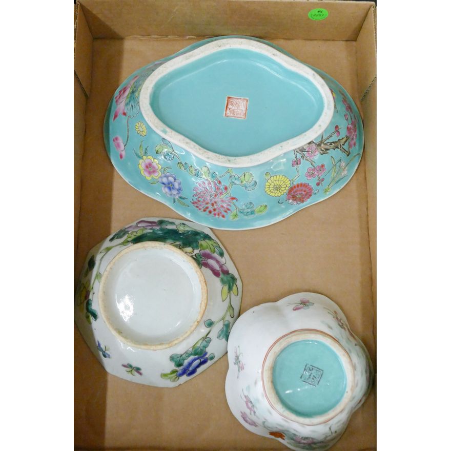 Box 3pc Old Chinese Floral Porcelain Bowls