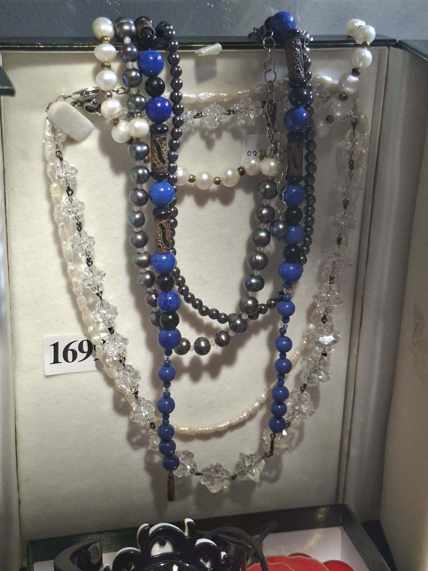 Pearl Crystal And Blue Bead Necklaces
