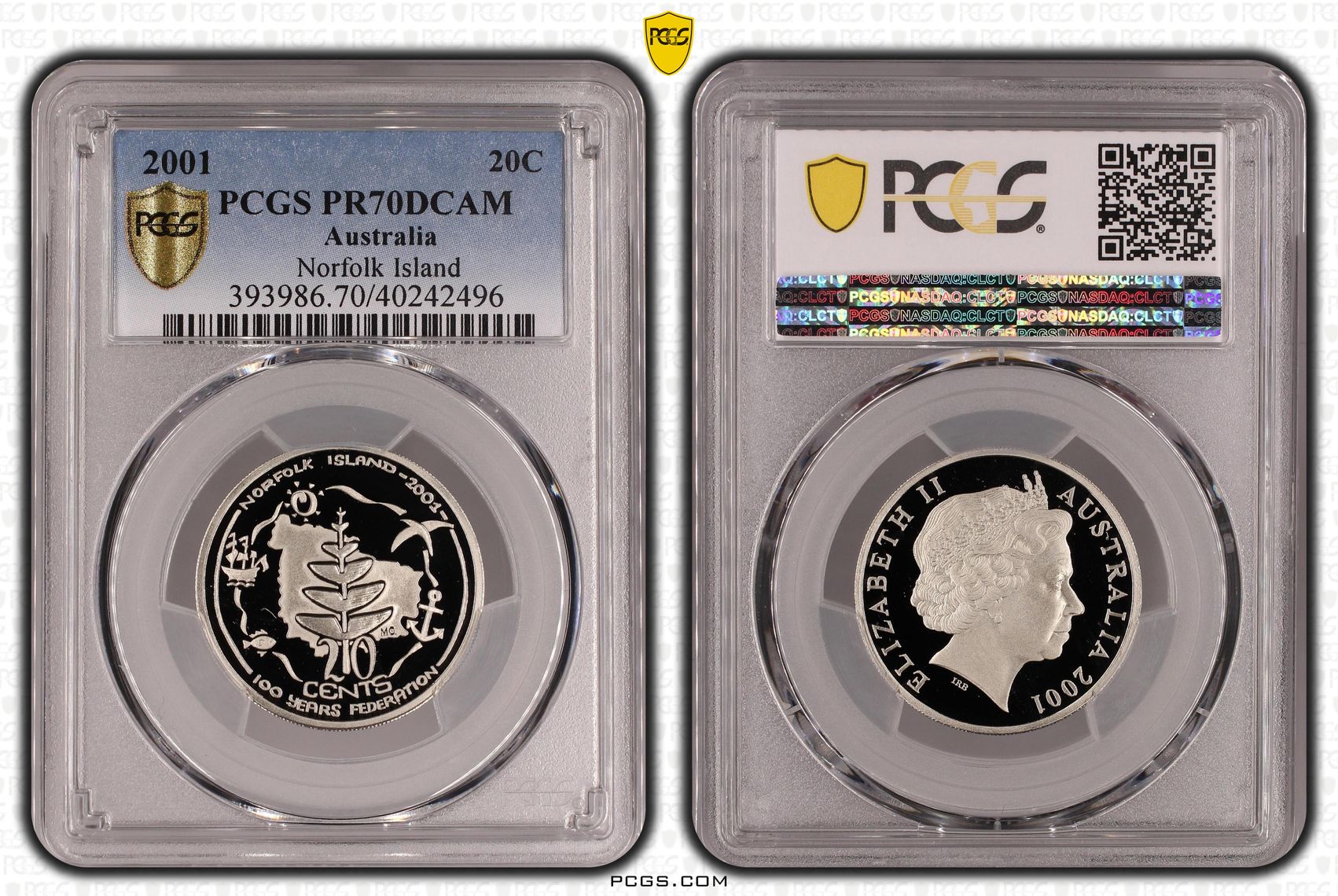 212 · 2001 Australian Twenty Cent, 20c Proof Norfolk Island PCGS - PR70DCAM POP 49/0 -496
