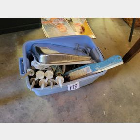 Plastic storage container of painting and caulking supplies