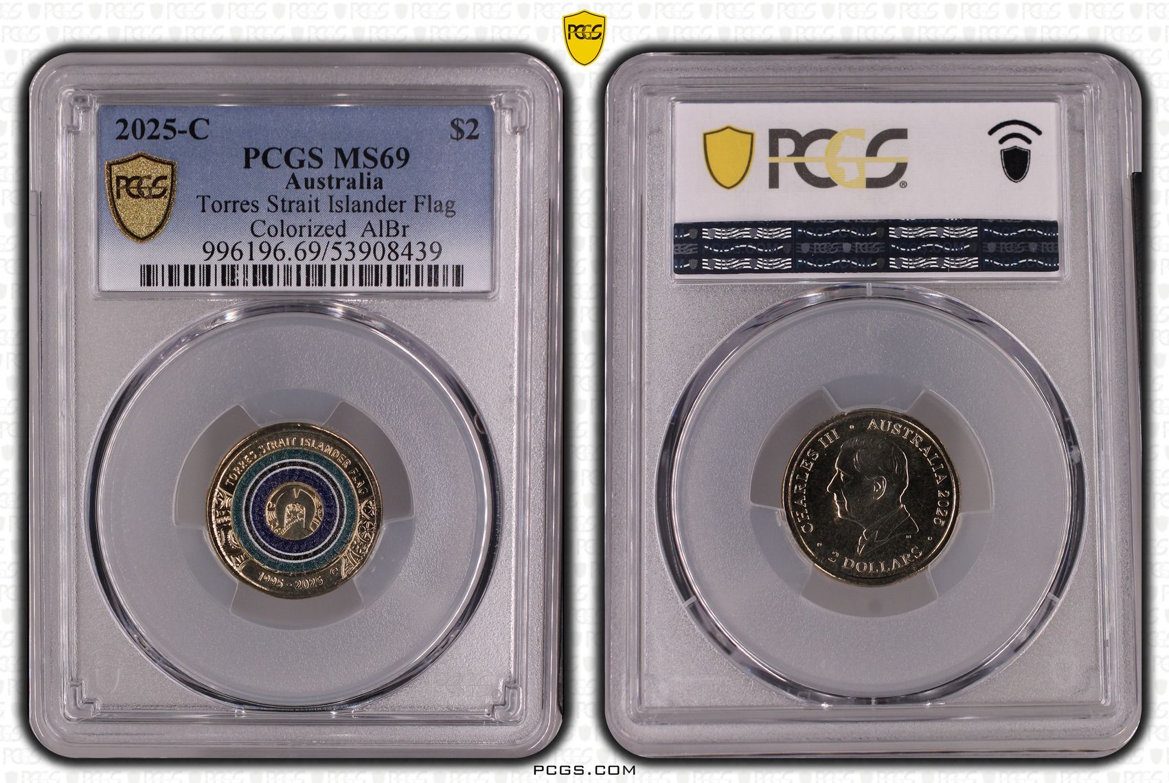 Torres Strait Islander Flag Colourised AlBr, Two Dollar, 2025-C, PCGS MS69