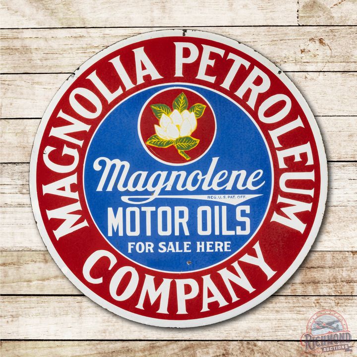 30" Magnolia Petroleum Company Motor Oils Double Sided Porcelain Sign