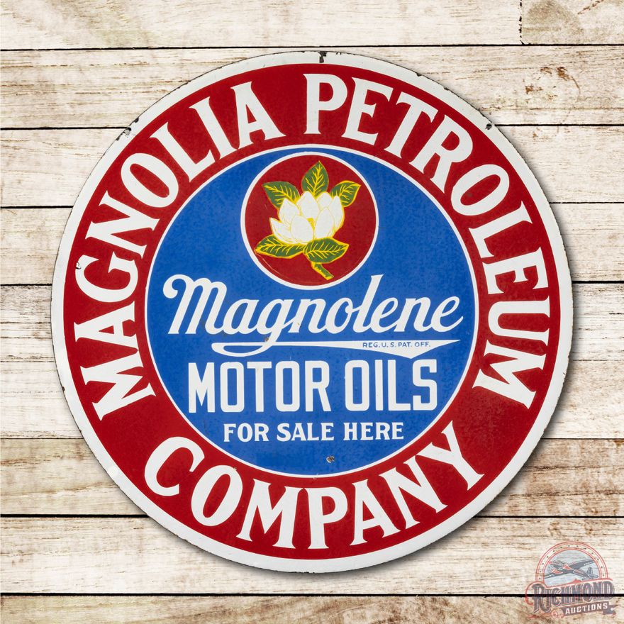 30" Magnolia Petroleum Company Motor Oils Double Sided Porcelain Sign