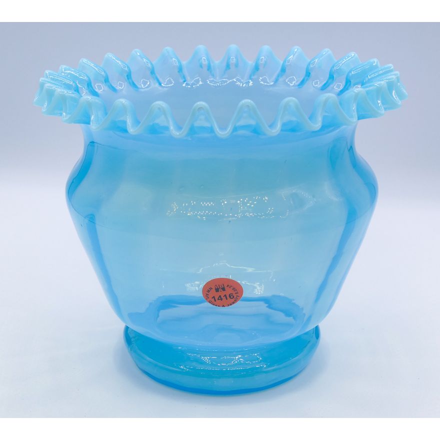 Victorian Blue Opaline Glass Ruffled Vase 6''
