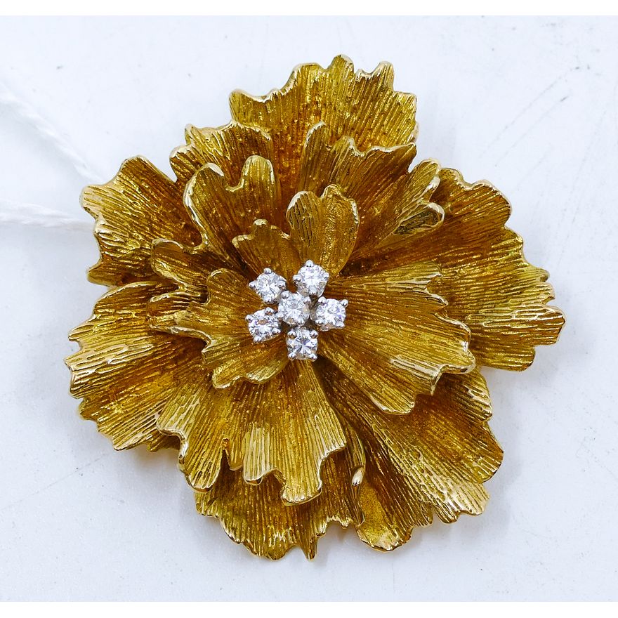 Dan Frere 14k Diamond Floral Brooch 1.5'' - 16.1 Grams