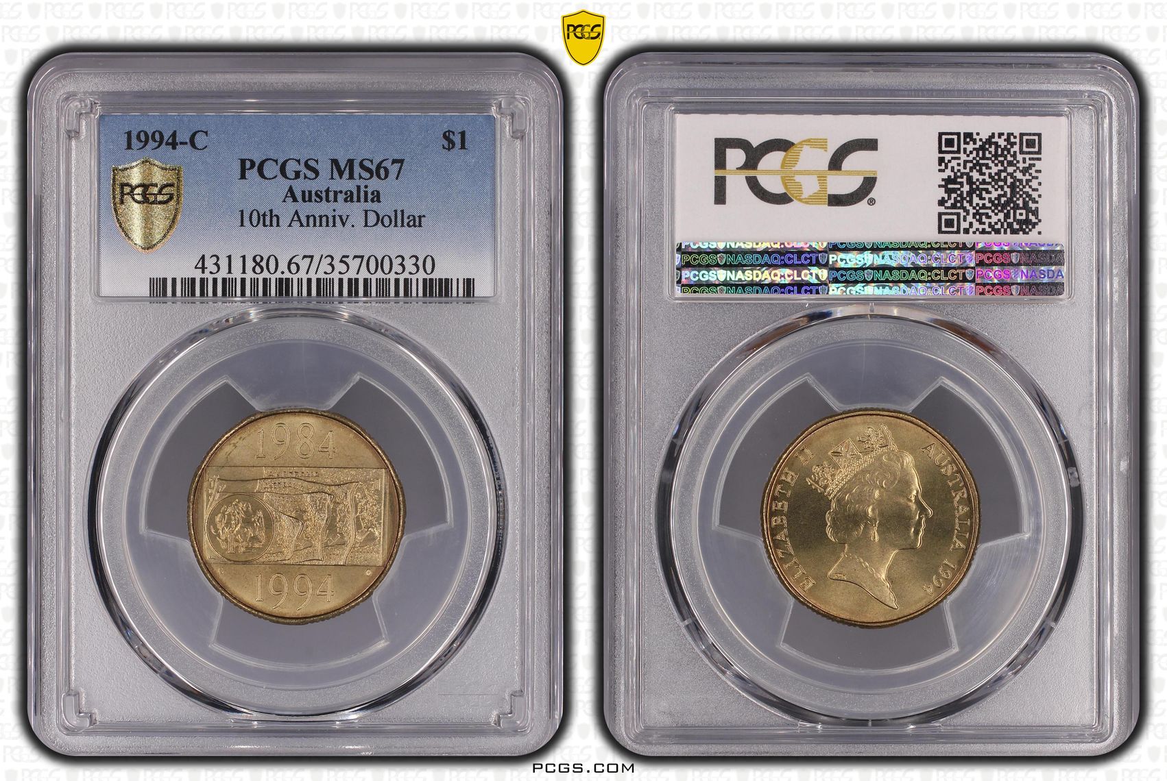 1994-C Australia One Dollar, $1 10th Anniv. Dollar PCGS - MS67 -330