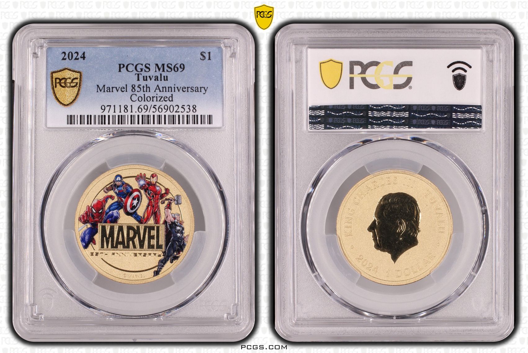 274 · Tuvalu, Marvel 85th Anniversary Colorized, One Dollar, 2024, PCGS MS69