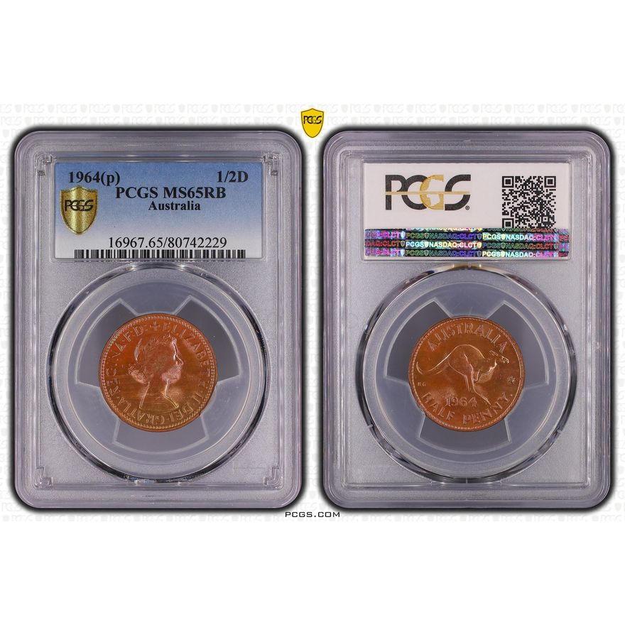Elizabeth II, Halfpenny, 1964, PCGS MS65RB