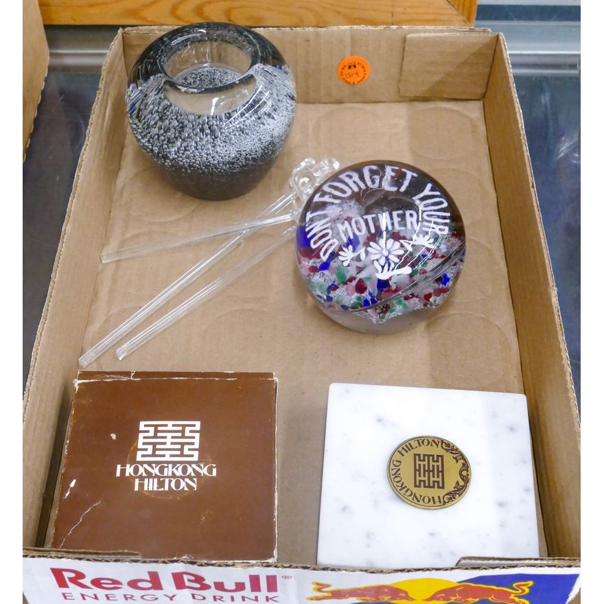 Box Old Glass Paperweights etc.