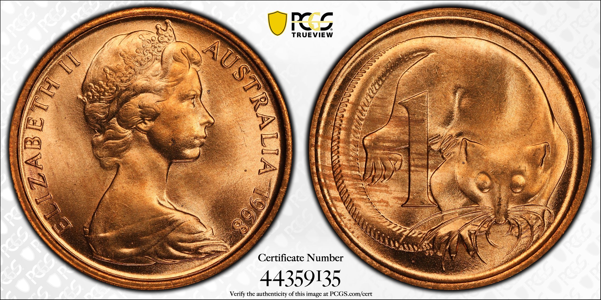 4 · 1968 Australian One Cent, 1c PCGS - MS65RD -135