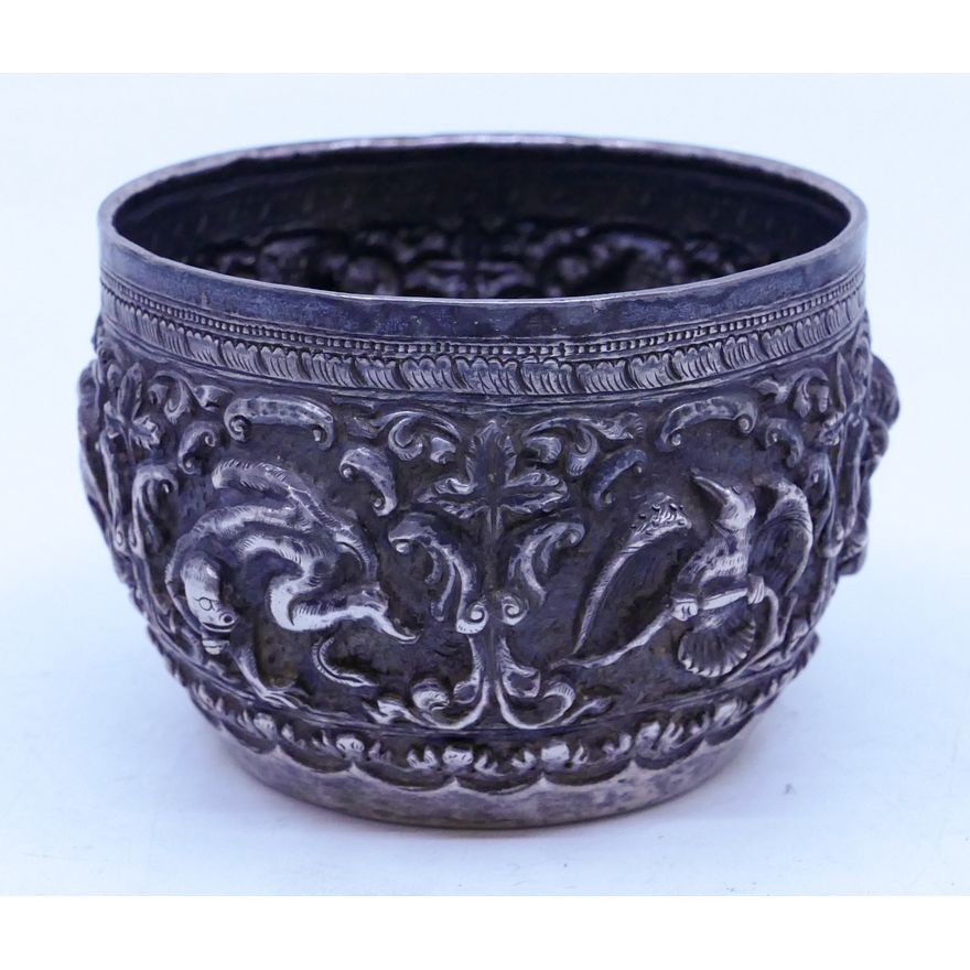 Old Burmese Silver Repousse Small Bowl 2''x3''