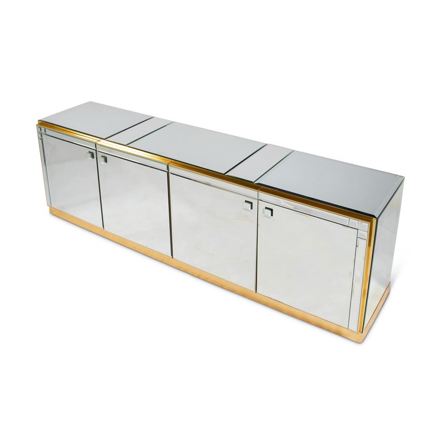 A large contemporary mirrored glass side cabinet