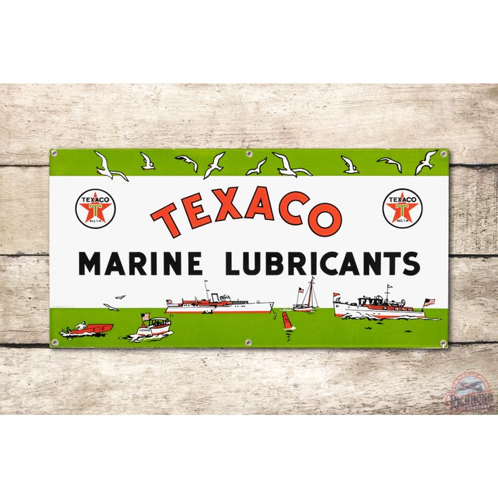 NOS 30" 1947 Texaco White-T Marine Lubricants Porcelain Sign TAC 9.75